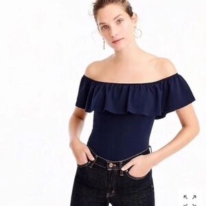 Altar'd State Navy Ruffle Bodysuit